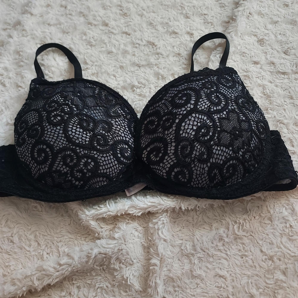 Black & Gray lacey push-up underwire bra - 34C - Picture 1 of 6